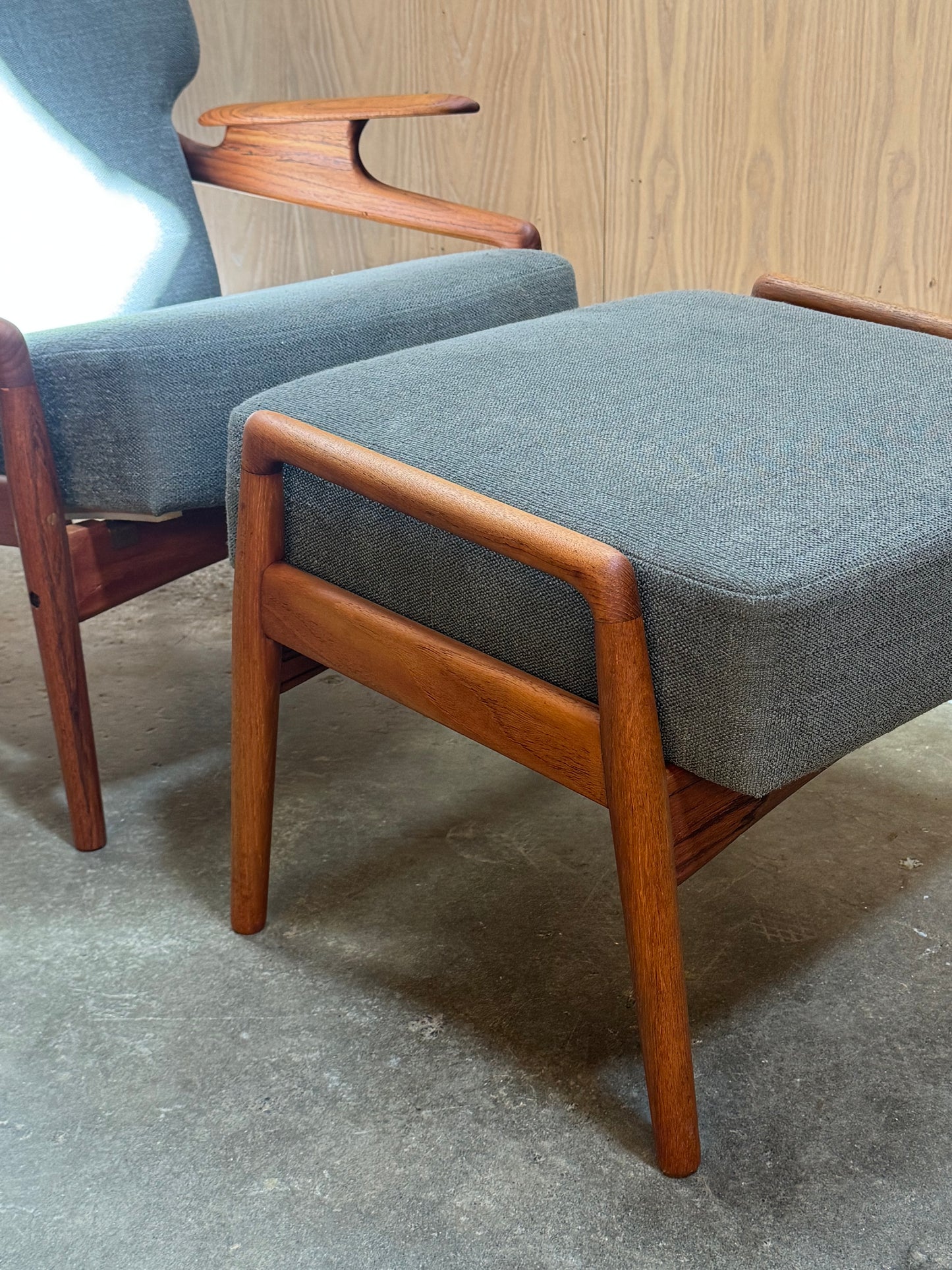 1960s Reclining Lounge Chair and Ottoman by John Boné for A. Mikael Laursen in teak