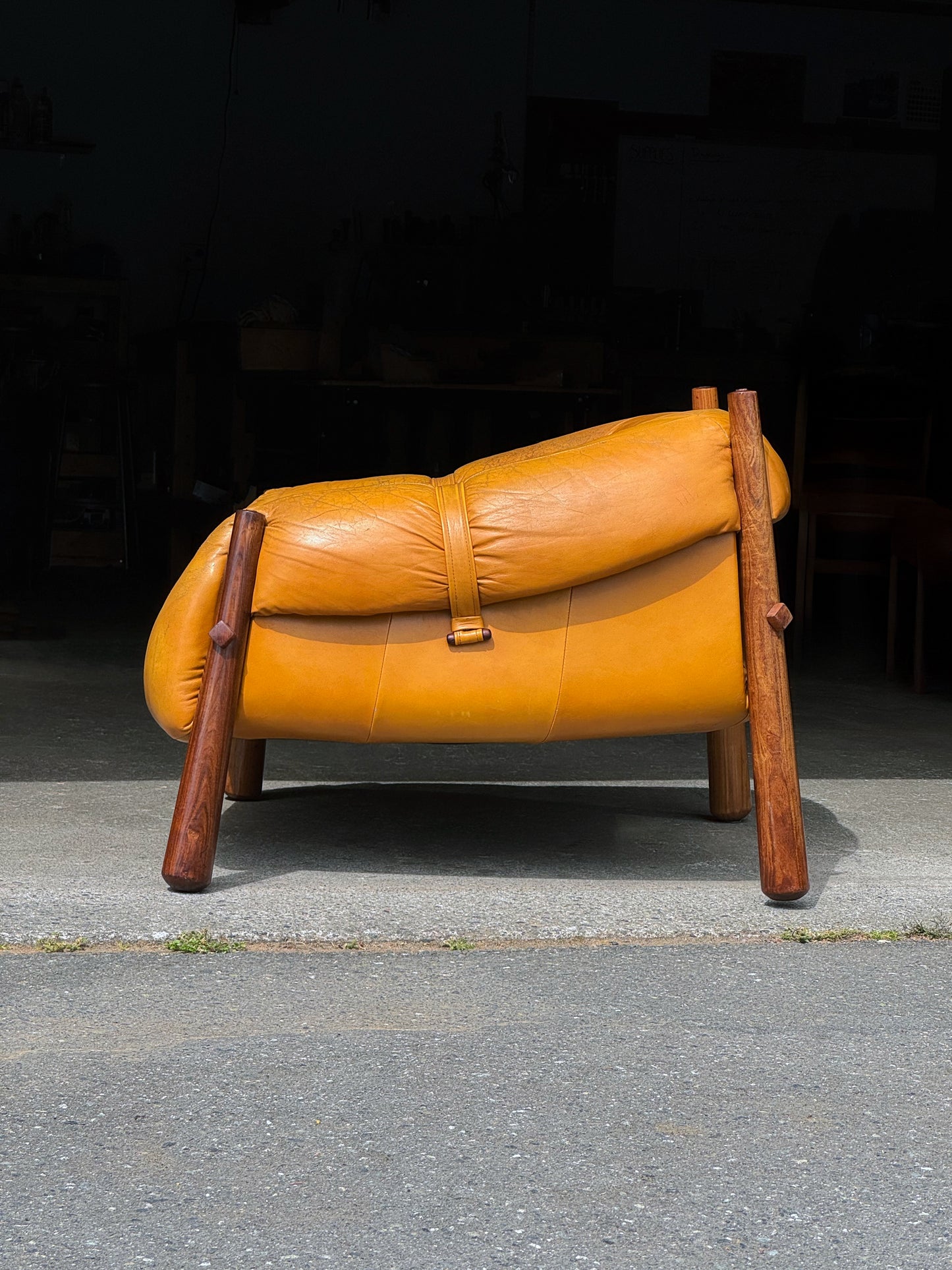 1970s MP-81 Lounge Chair by Percival Lafer in original mustard leather and Brazilian jatobá
