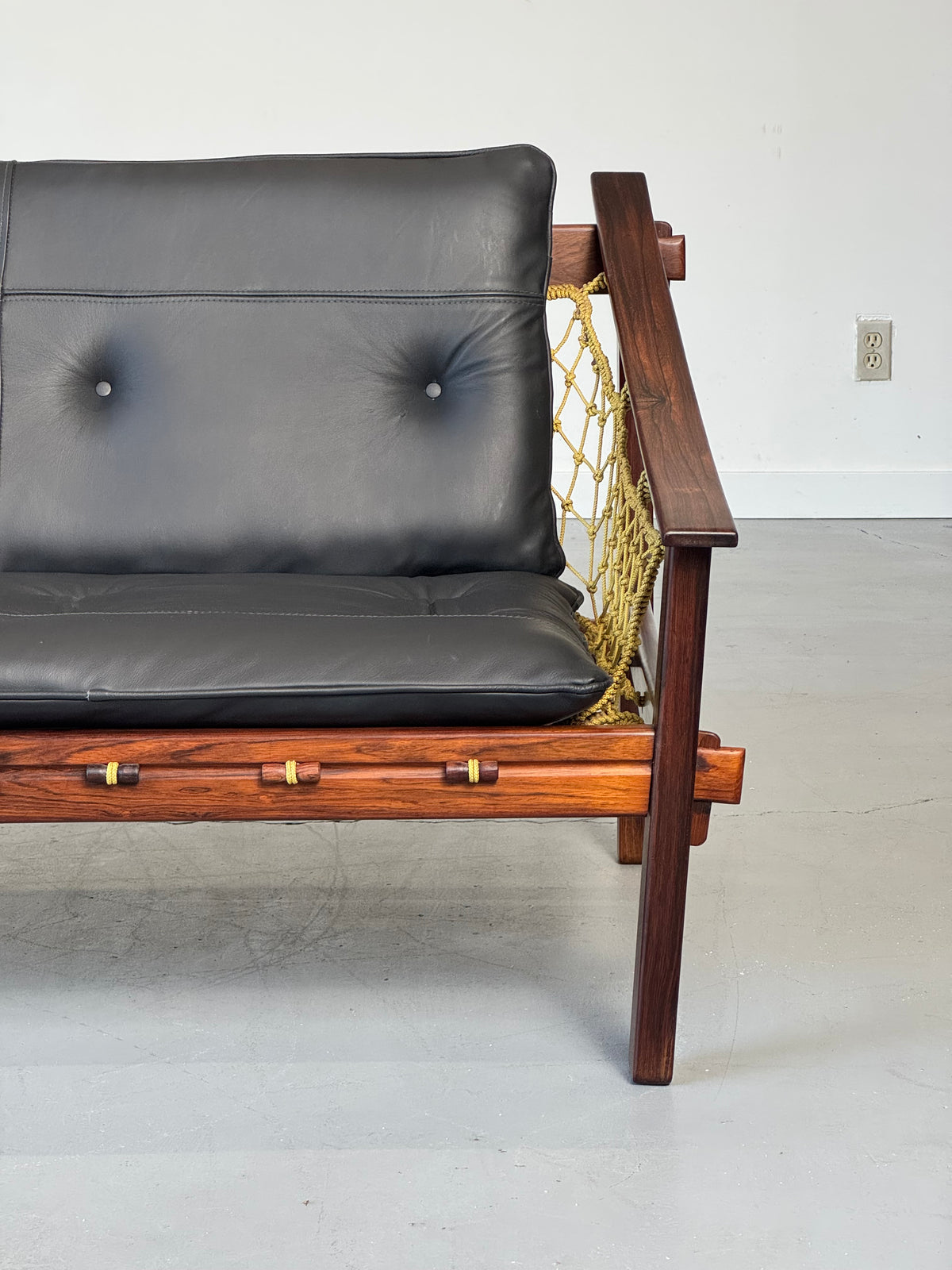 1960s Amazonas Sofa by Jean Gillon for Wood Art in rosewood and black leather