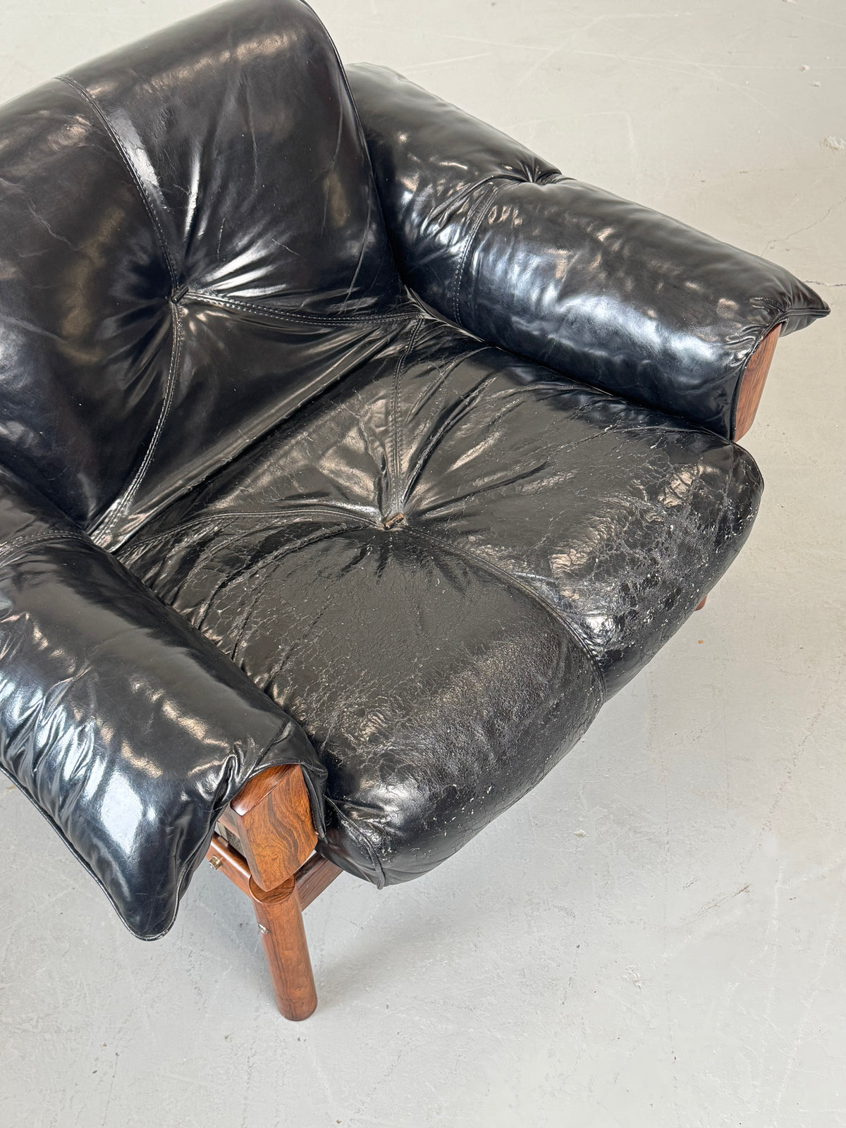 1960s MP-13 Lounge Chair by Percival Lafer in Original Black Leather and Brazilian Rosewood.