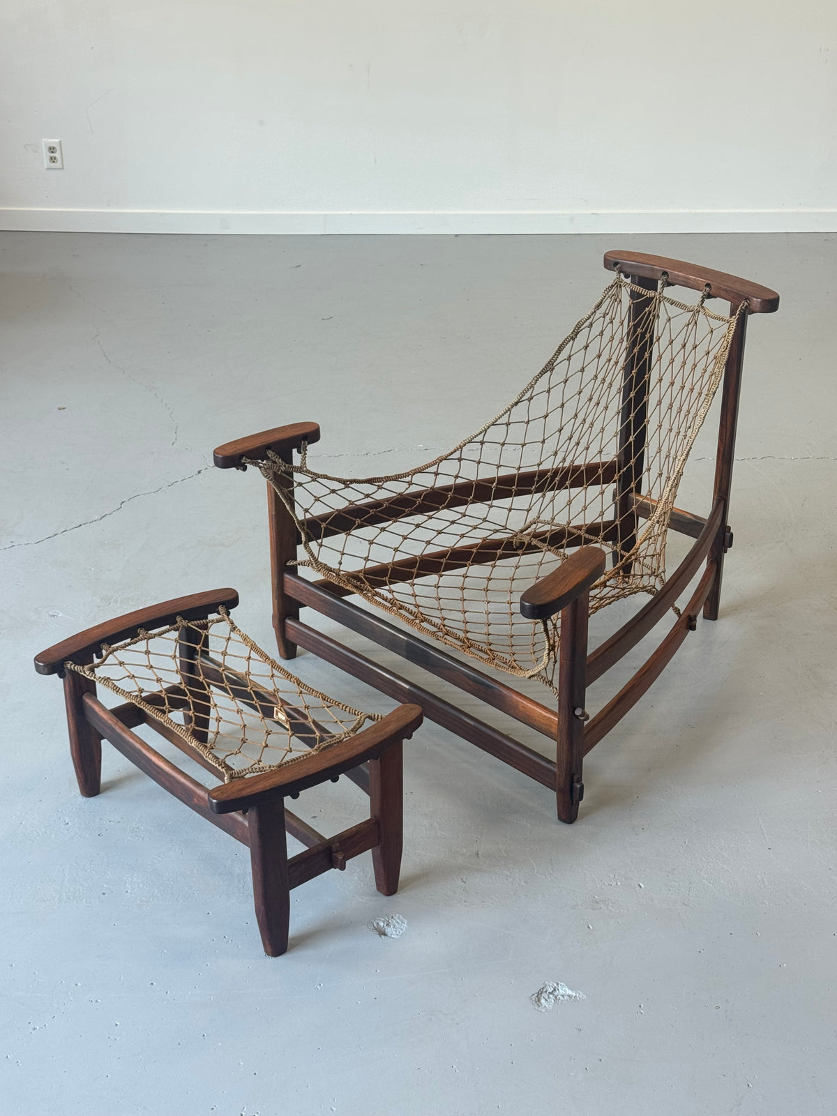 1960s Jangada Lounge Chair and Ottoman by Jean Gillon in Rosewood and original Brown Leather