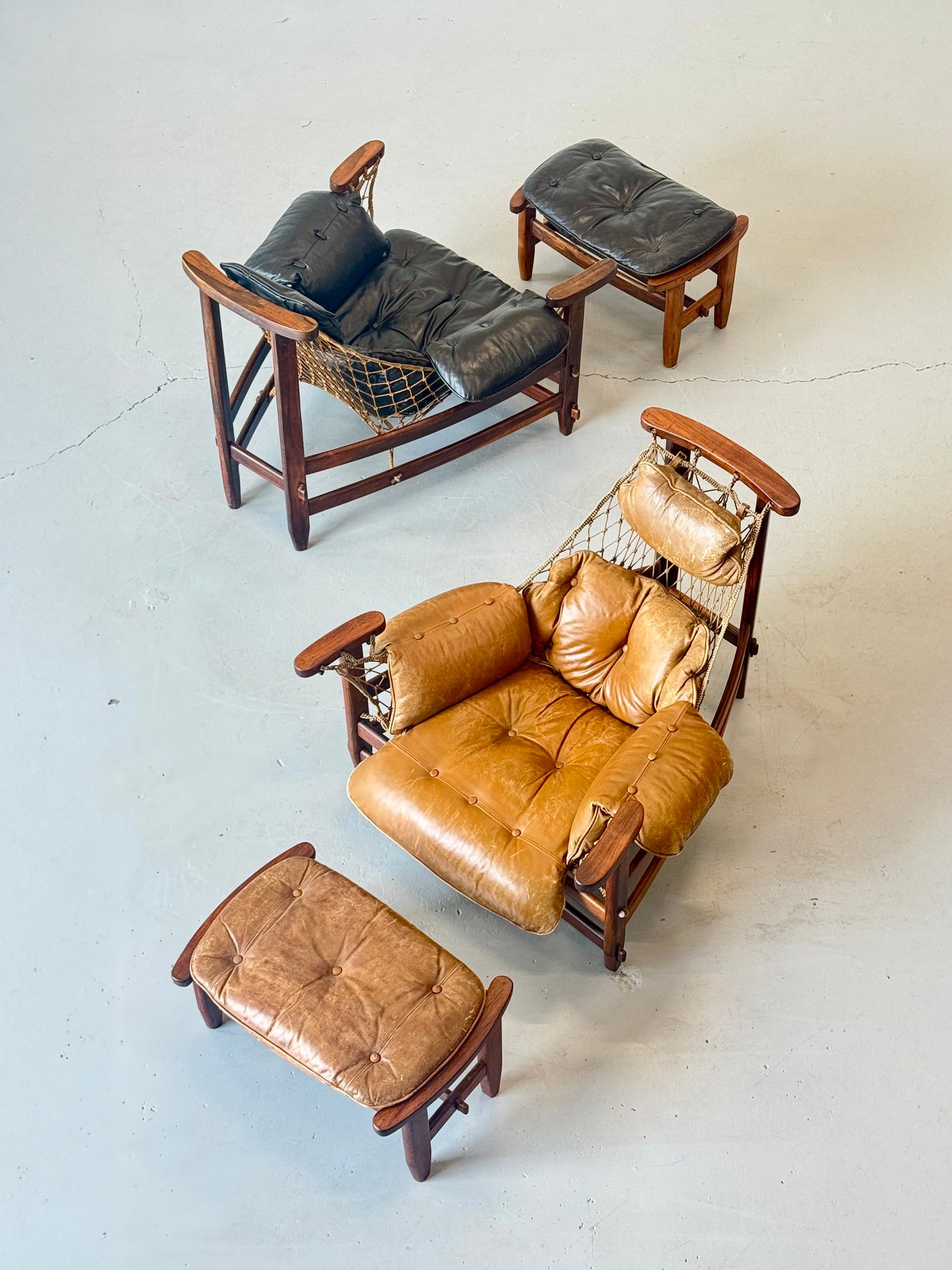 1960s Jangada Lounge Chair and Ottoman by Jean Gillon in rosewood and black leather