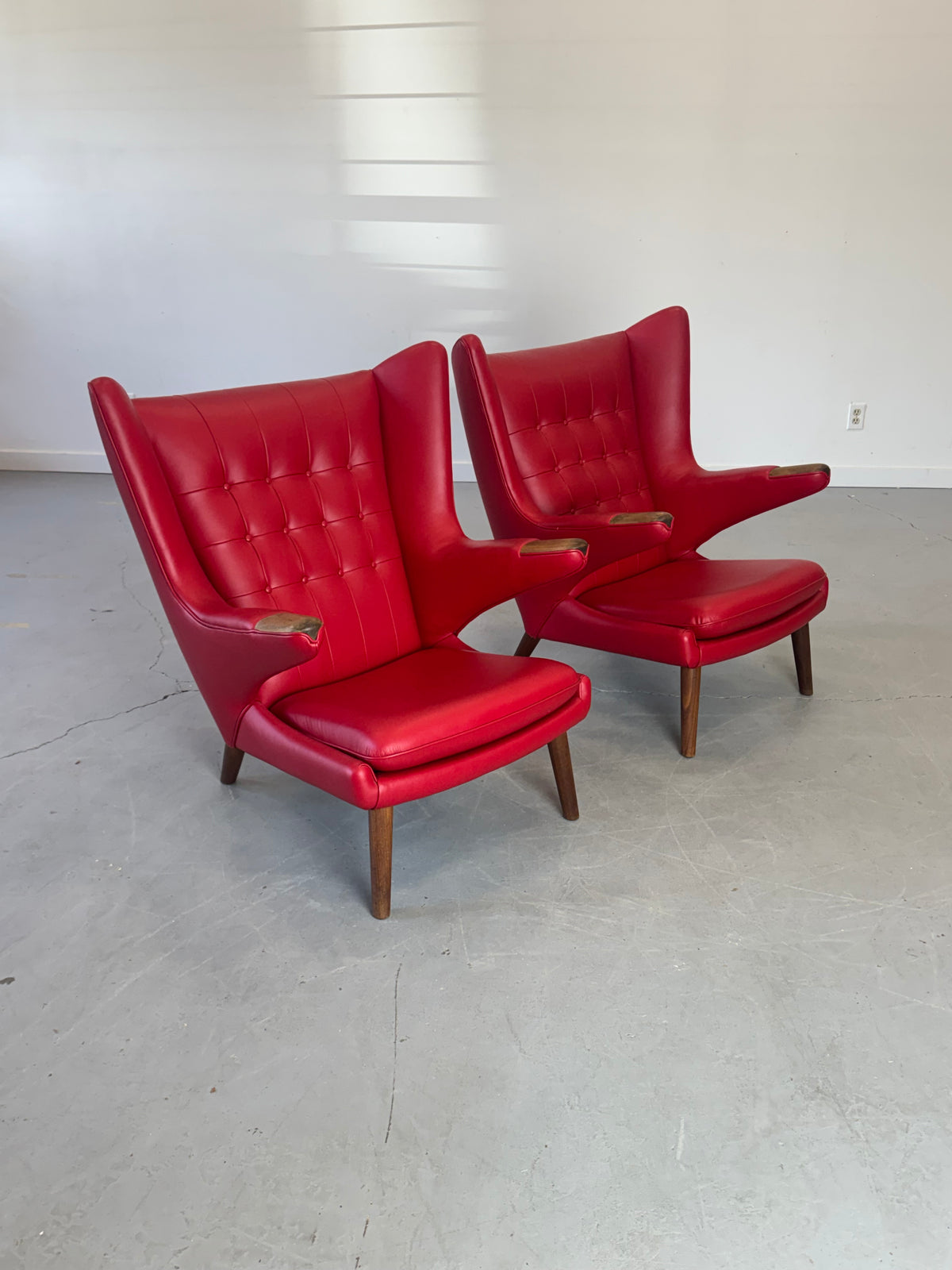 1950s AP19 Papa Bear Lounge Chair by Hans J. Wegner  for A.P. Stolen in Red Leather, Denmark.