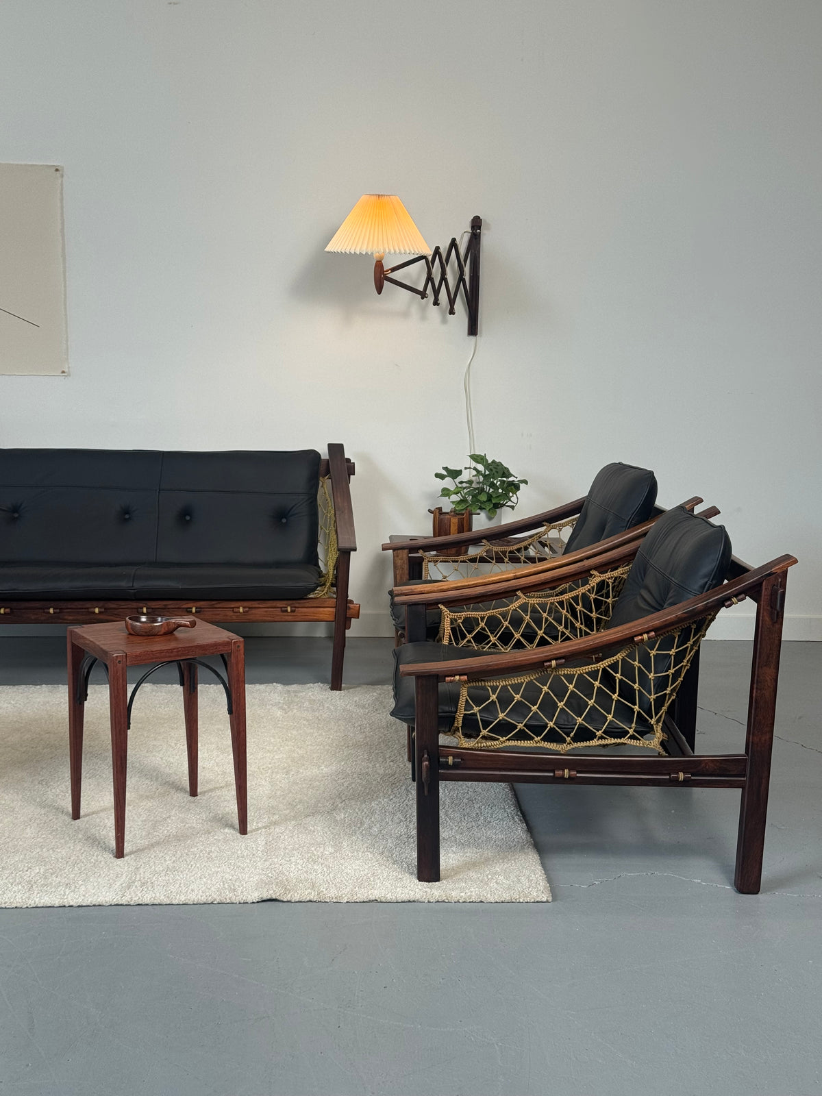 1960s Amazonas Sofa by Jean Gillon for Wood Art in rosewood and black leather