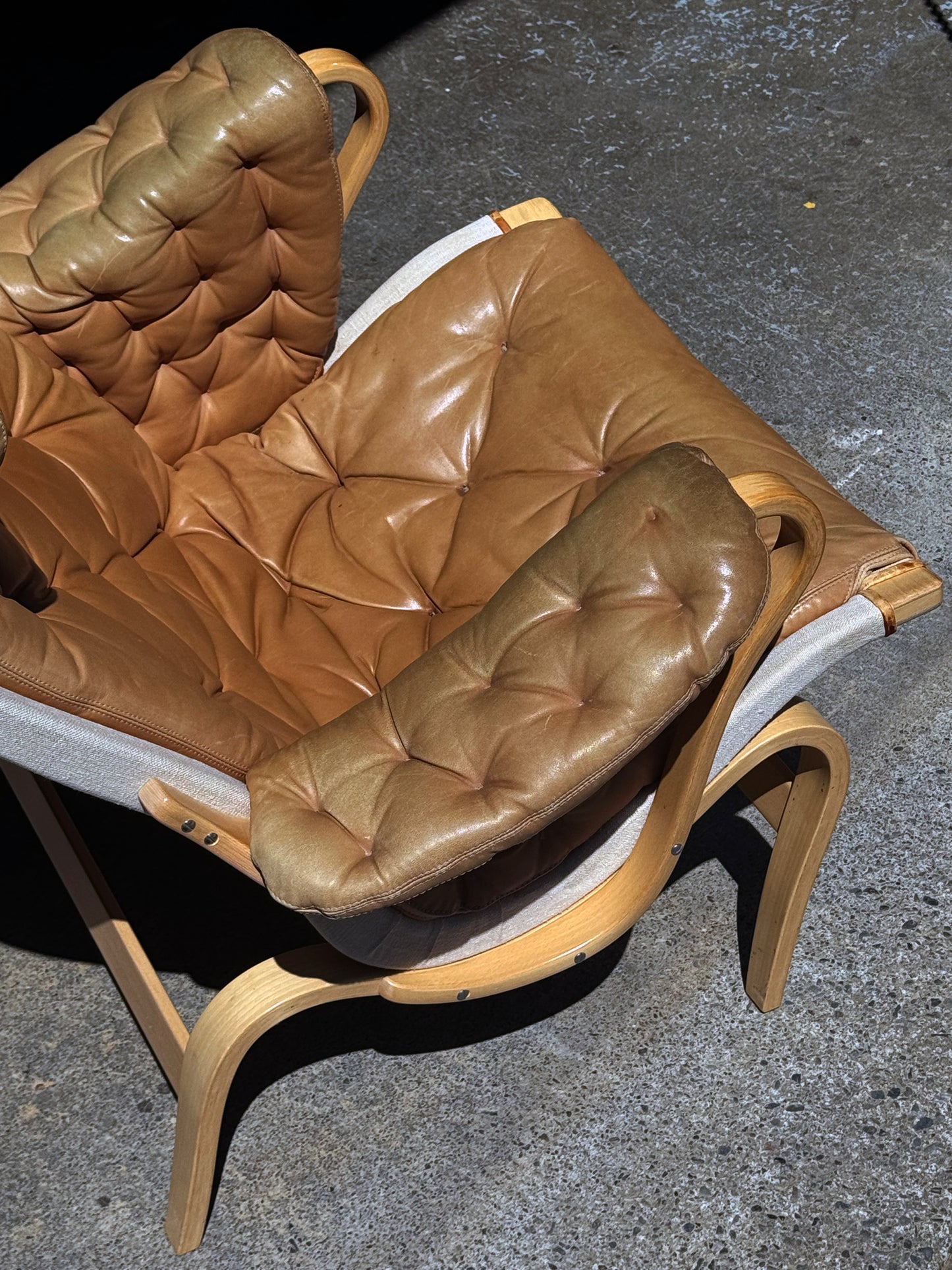 1960s Pernilla 69 Lounge Chair and Ottoman by Bruno Mathsson for DUX in beech and original leather