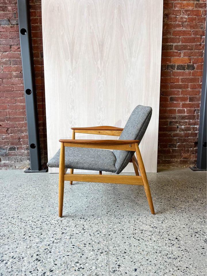 1950s Danish Teak and Oak Lounge Chair and Ottoman Stool