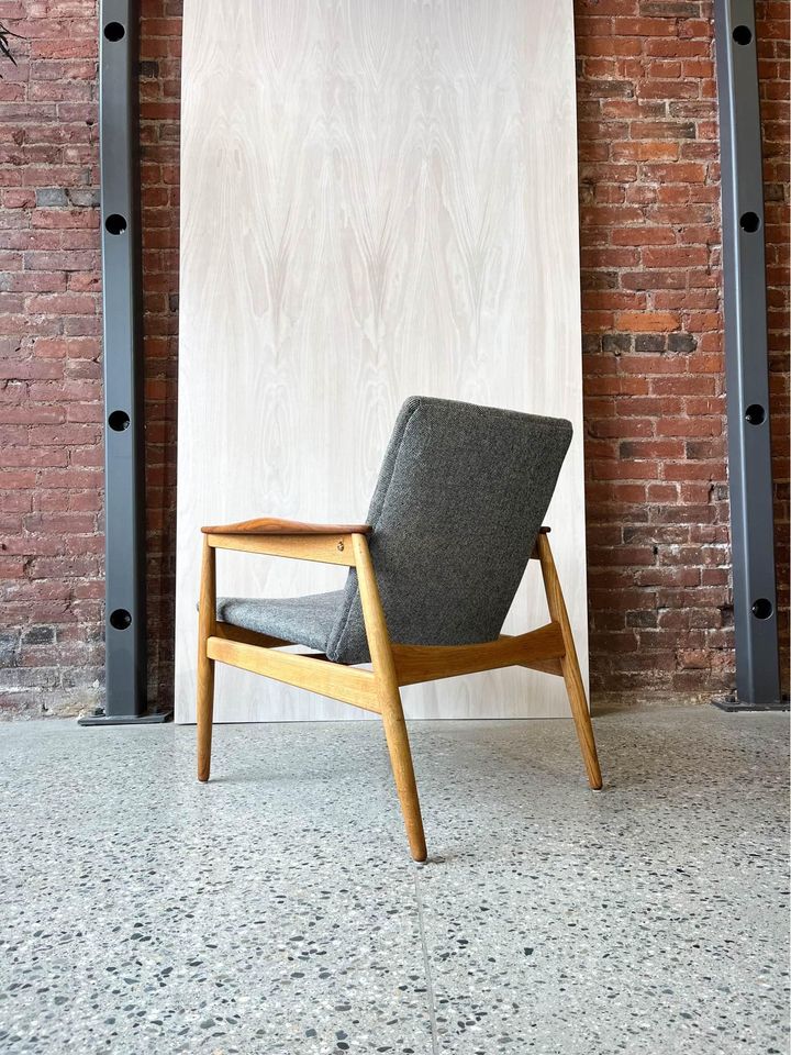 1950s Danish Teak and Oak Lounge Chair and Ottoman Stool