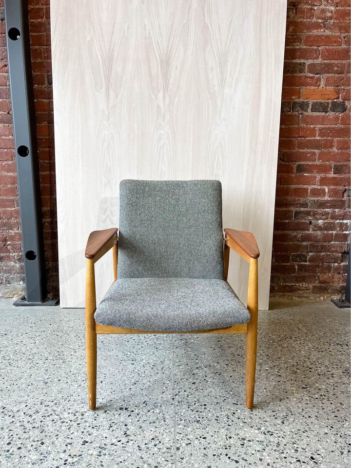 1950s Danish Teak and Oak Lounge Chair and Ottoman Stool