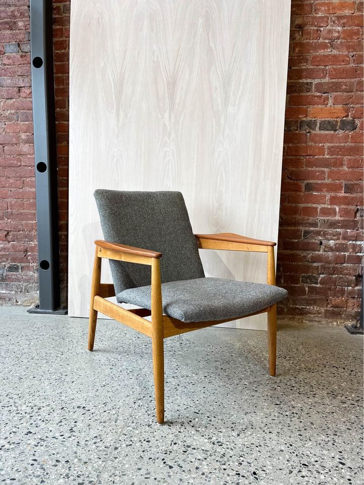 1950s Danish Teak and Oak Lounge Chair and Ottoman Stool