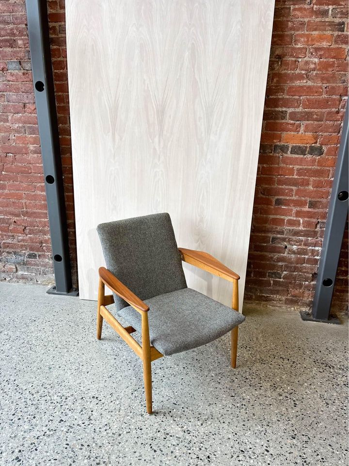 1950s Danish Teak and Oak Lounge Chair and Ottoman Stool