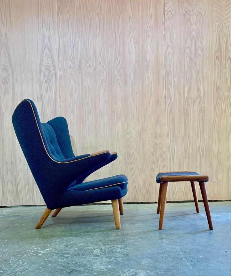 1950s Original AP19 Papa Bear Chair and Ottoman by Hans Wegner in Teak and Oak