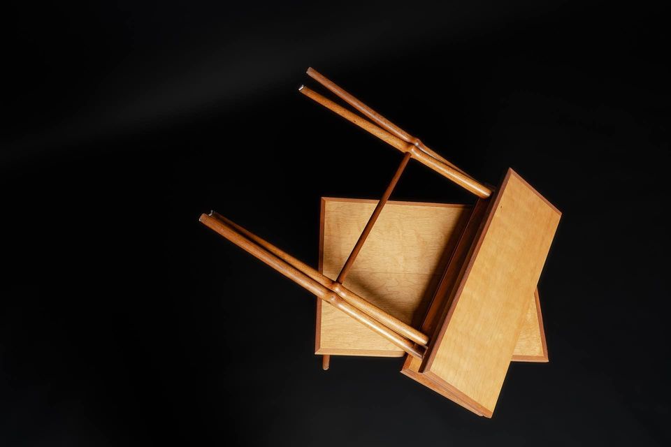 1950s Scandinavian Folding Wood Side End Tables