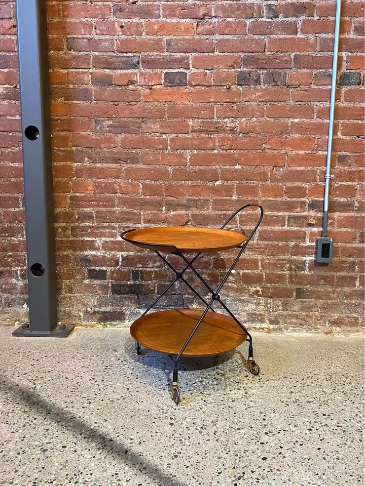 1950s Swedish Teak and Iron Folding Serving Cart