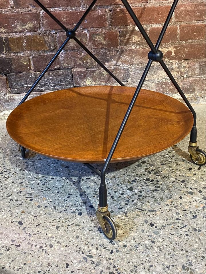 1950s Swedish Teak and Iron Folding Serving Cart