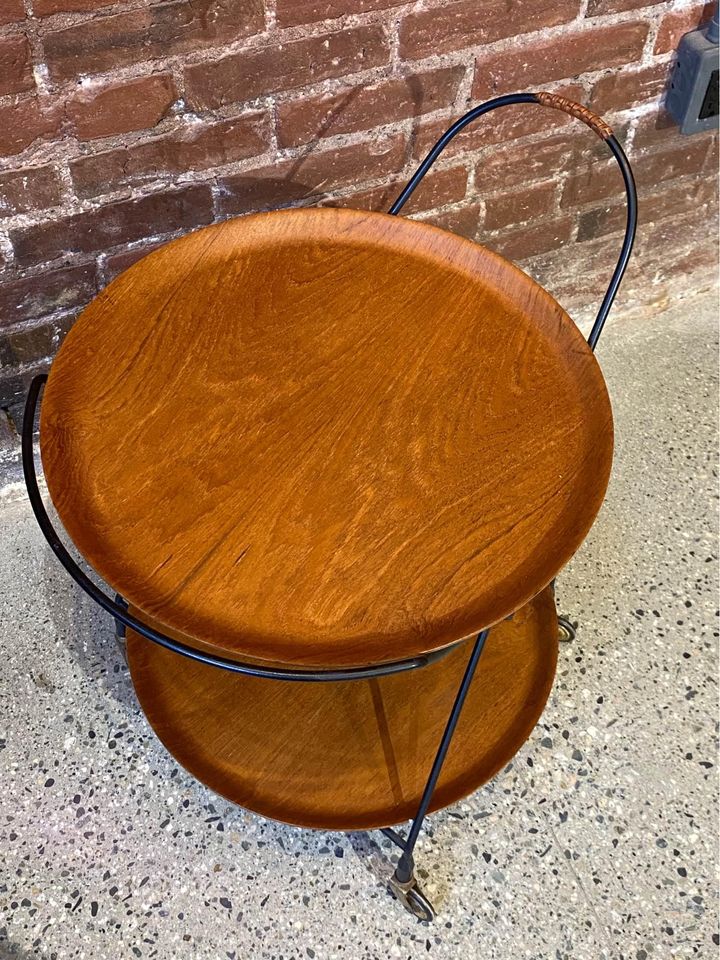 1950s Swedish Teak and Iron Folding Serving Cart