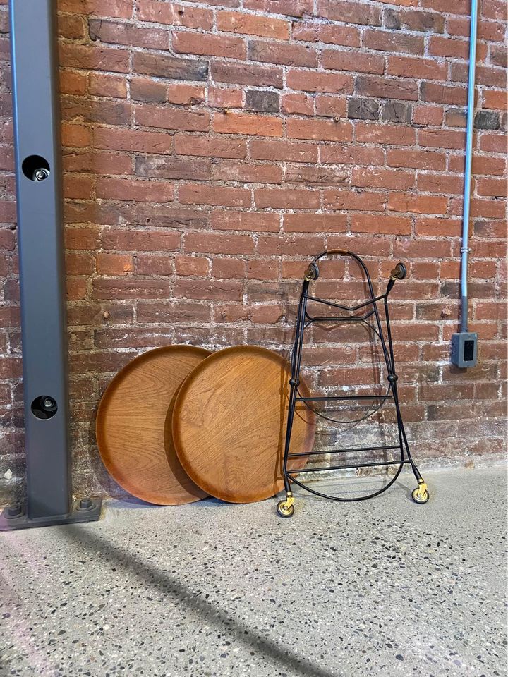 1950s Swedish Teak and Iron Folding Serving Cart