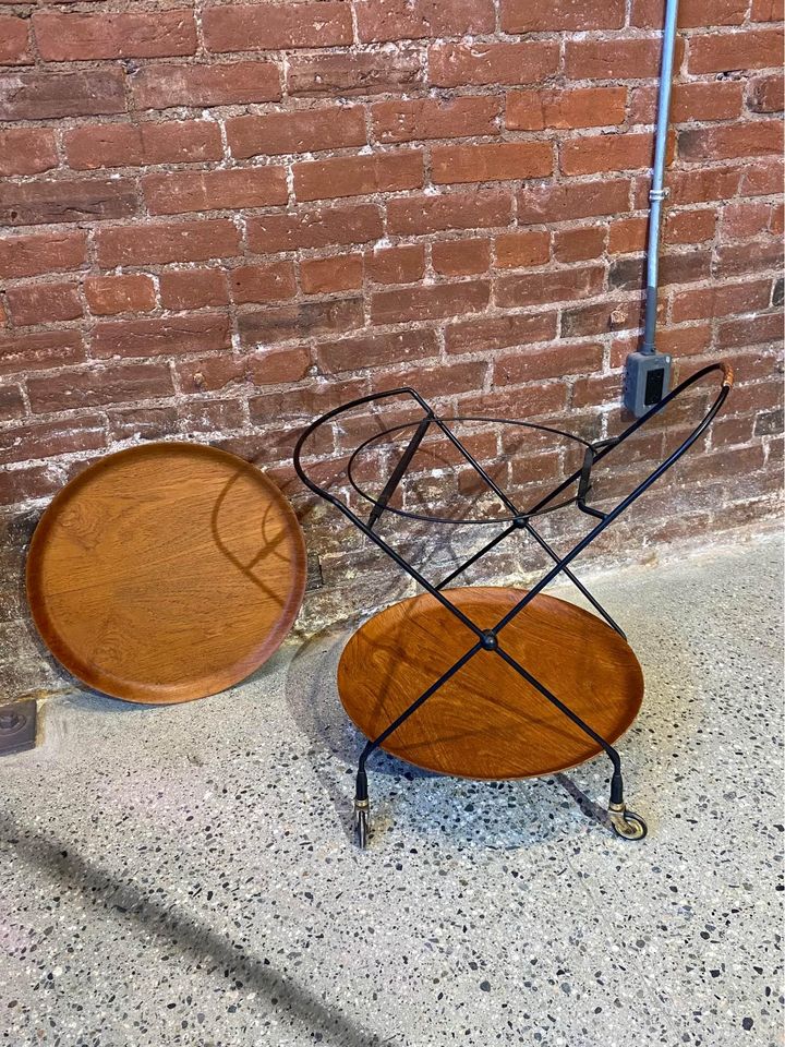 1950s Swedish Teak and Iron Folding Serving Cart