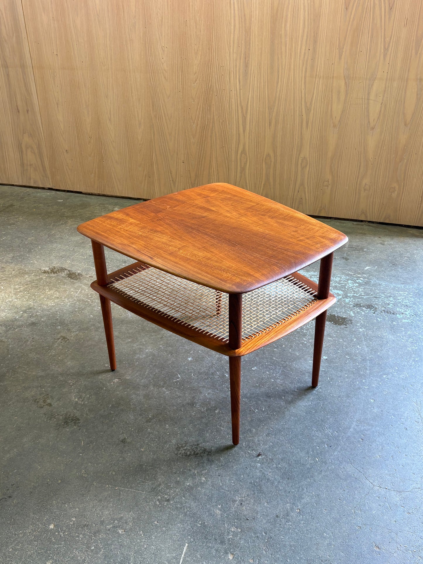 1950s Solid Teak & Cane Coffee  End Table by Peter Hvidt