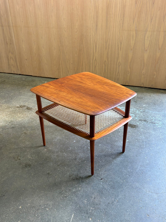 1950s Solid Teak & Cane Coffee  End Table by Peter Hvidt