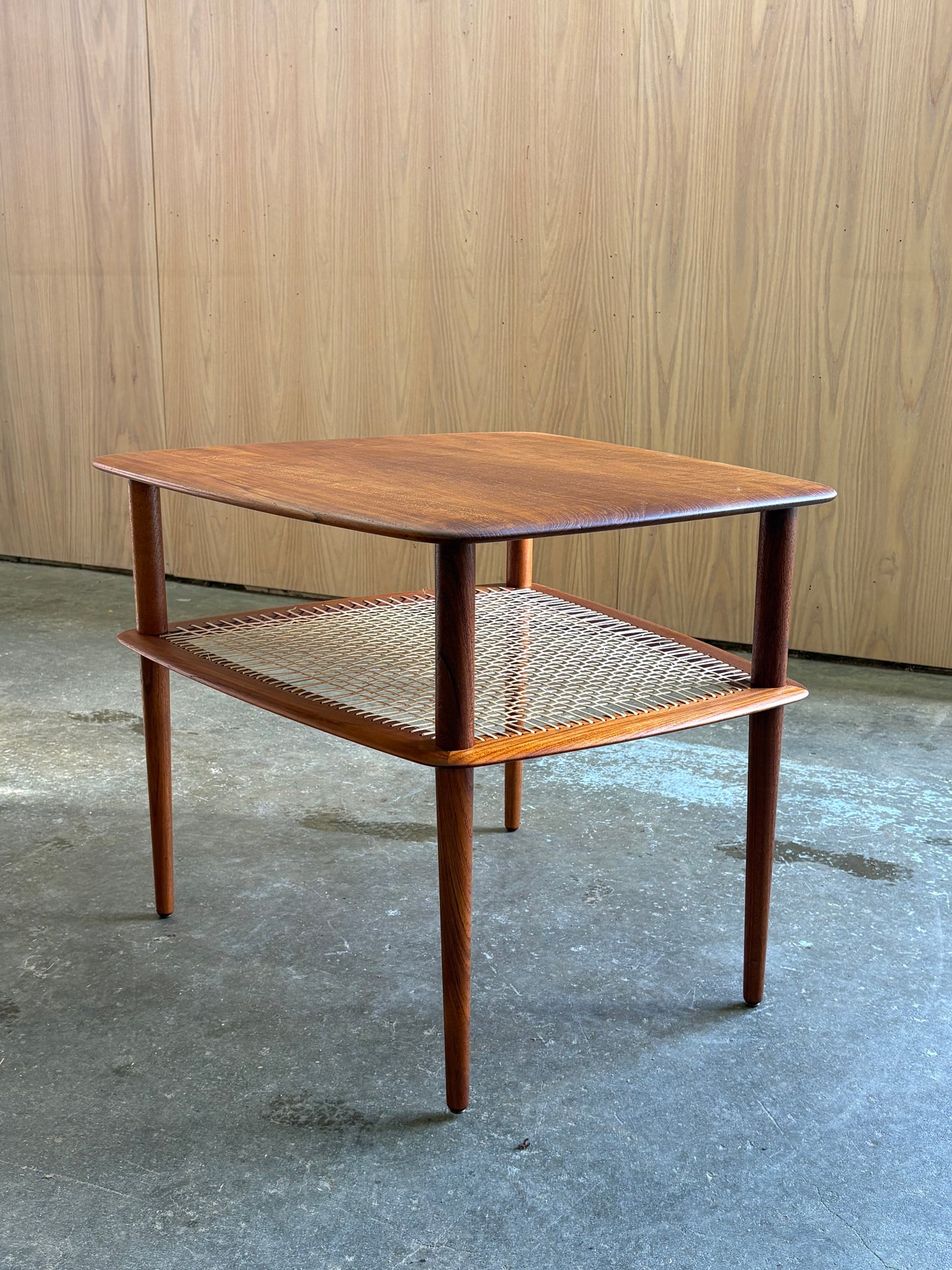 1950s Solid Teak & Cane Coffee  End Table by Peter Hvidt