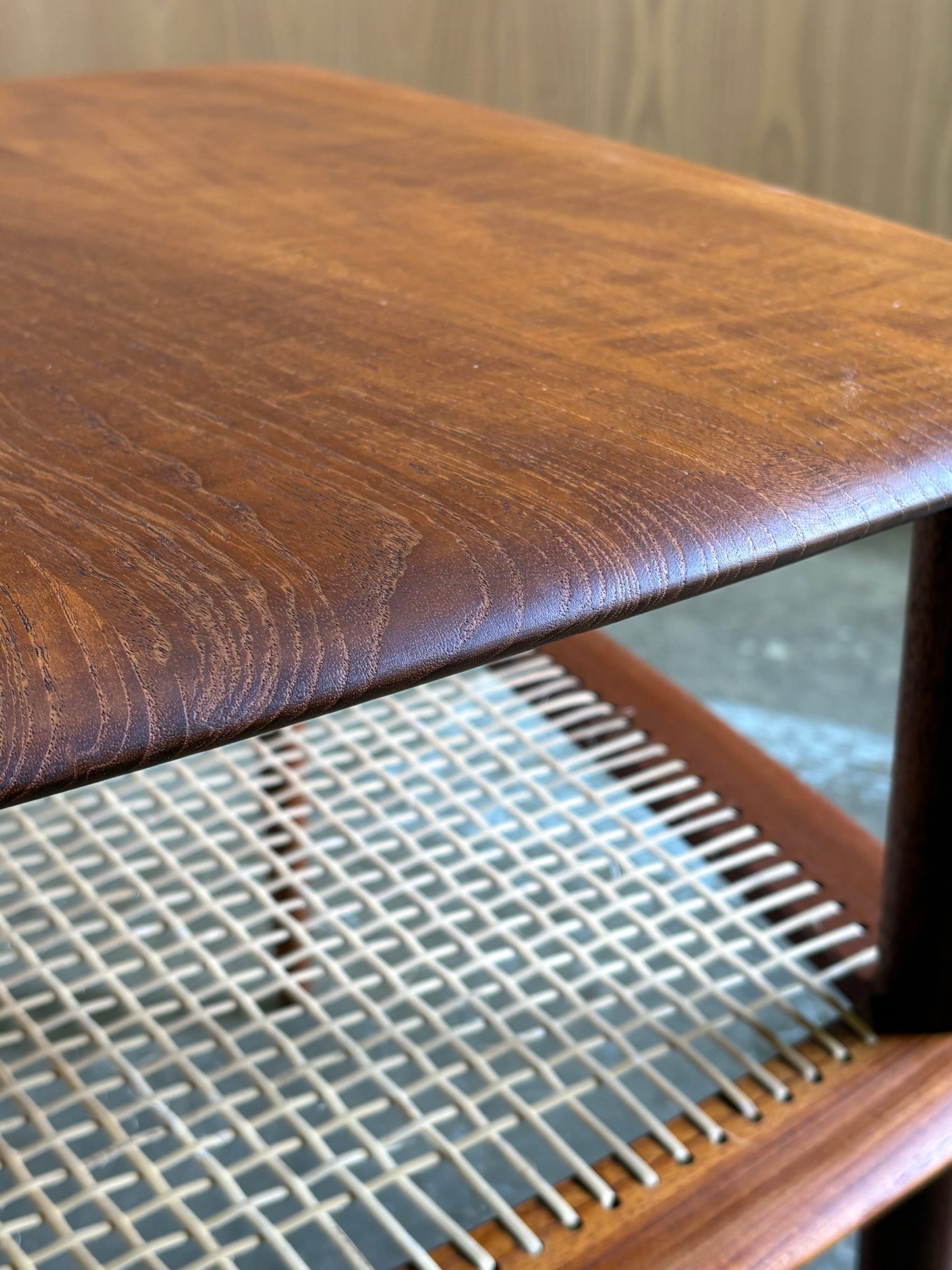 1950s Solid Teak & Cane Coffee  End Table by Peter Hvidt