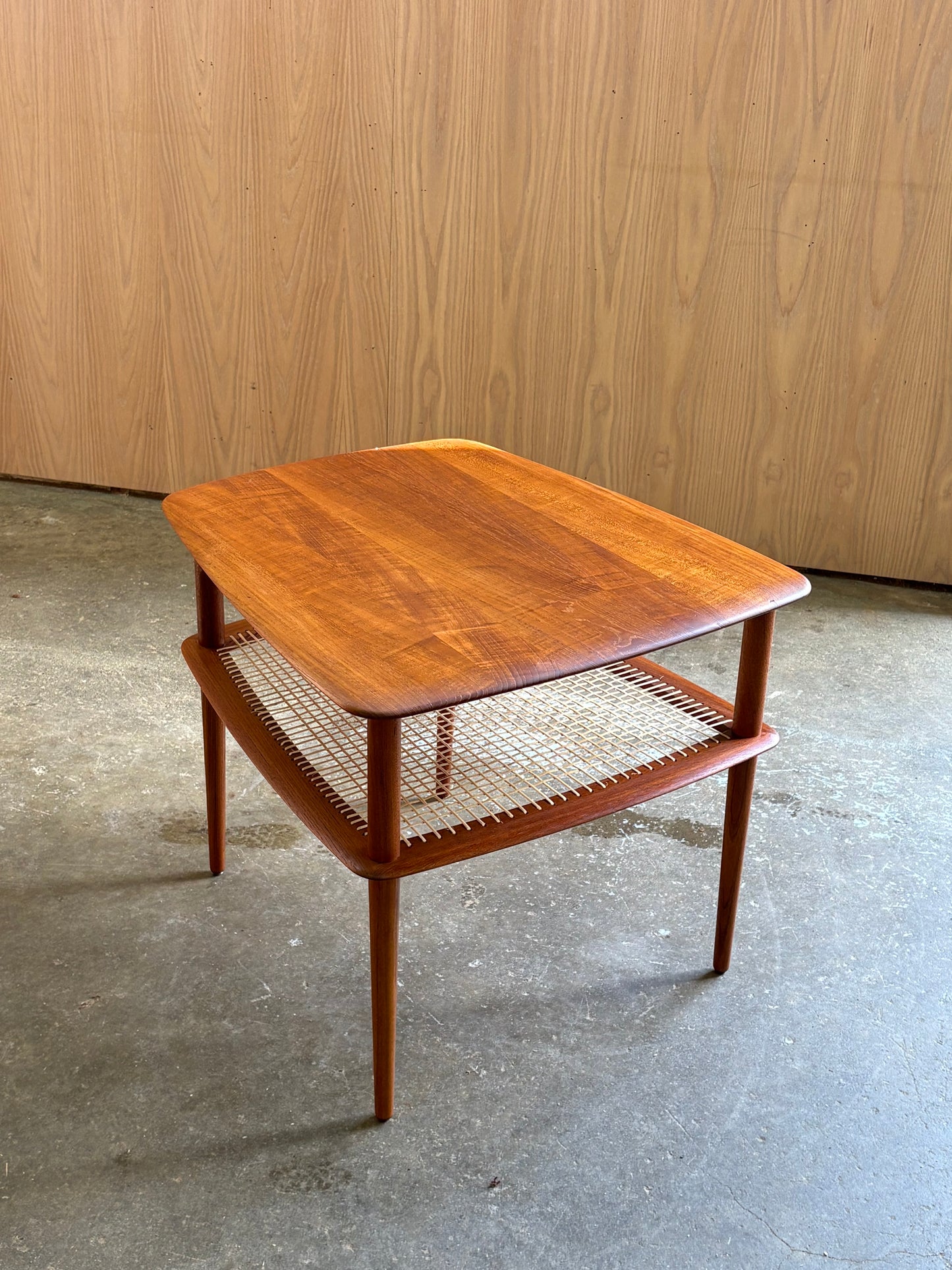 1950s Solid Teak & Cane Coffee  End Table by Peter Hvidt