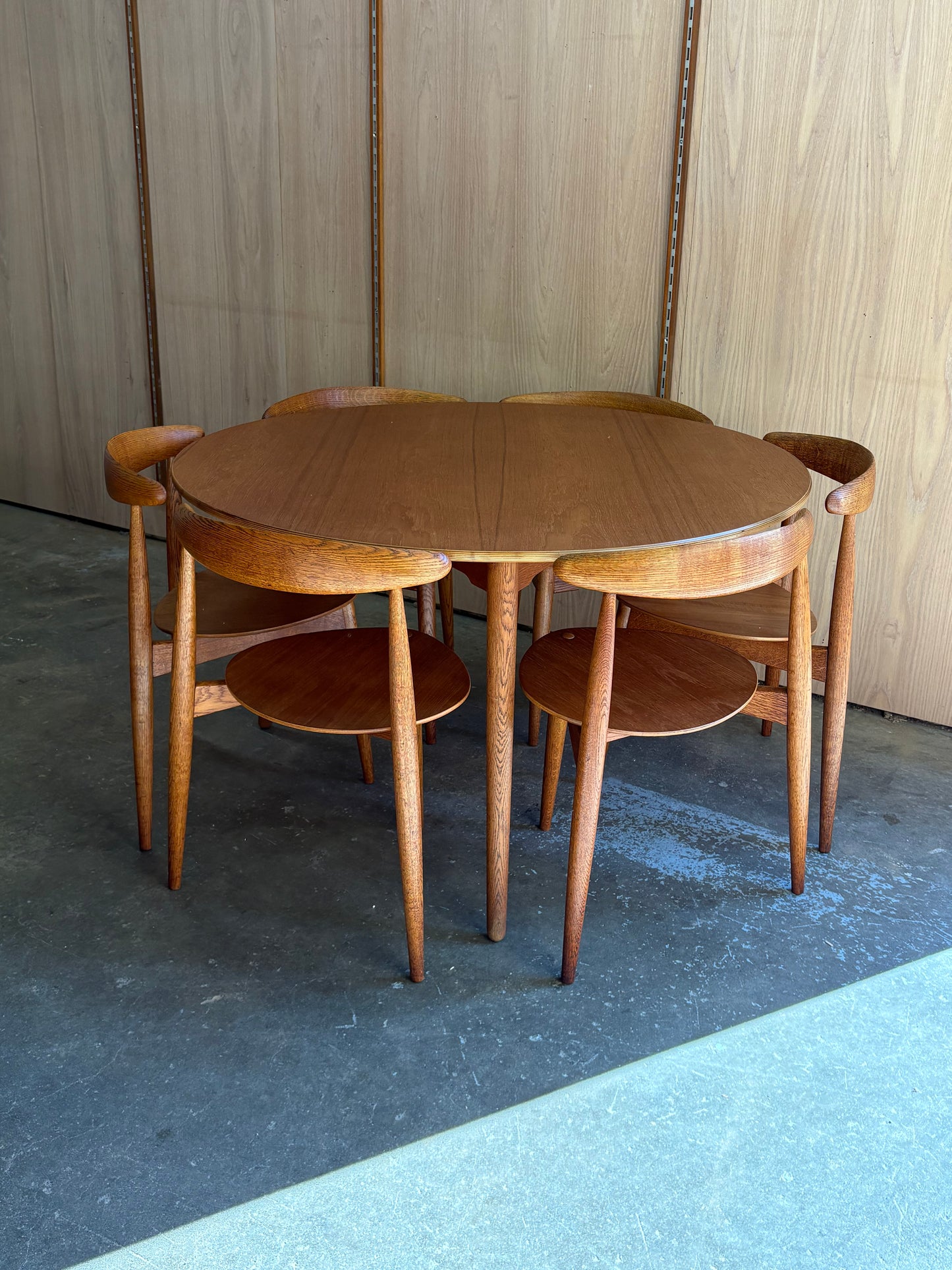 1950s Teak and Oak “Heart” Dining Table & Chairs by Hans J. Wegner for Fritz Hansen