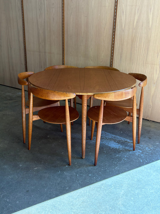 1950s Teak and Oak “Heart” Dining Table & Chairs by Hans J. Wegner for Fritz Hansen