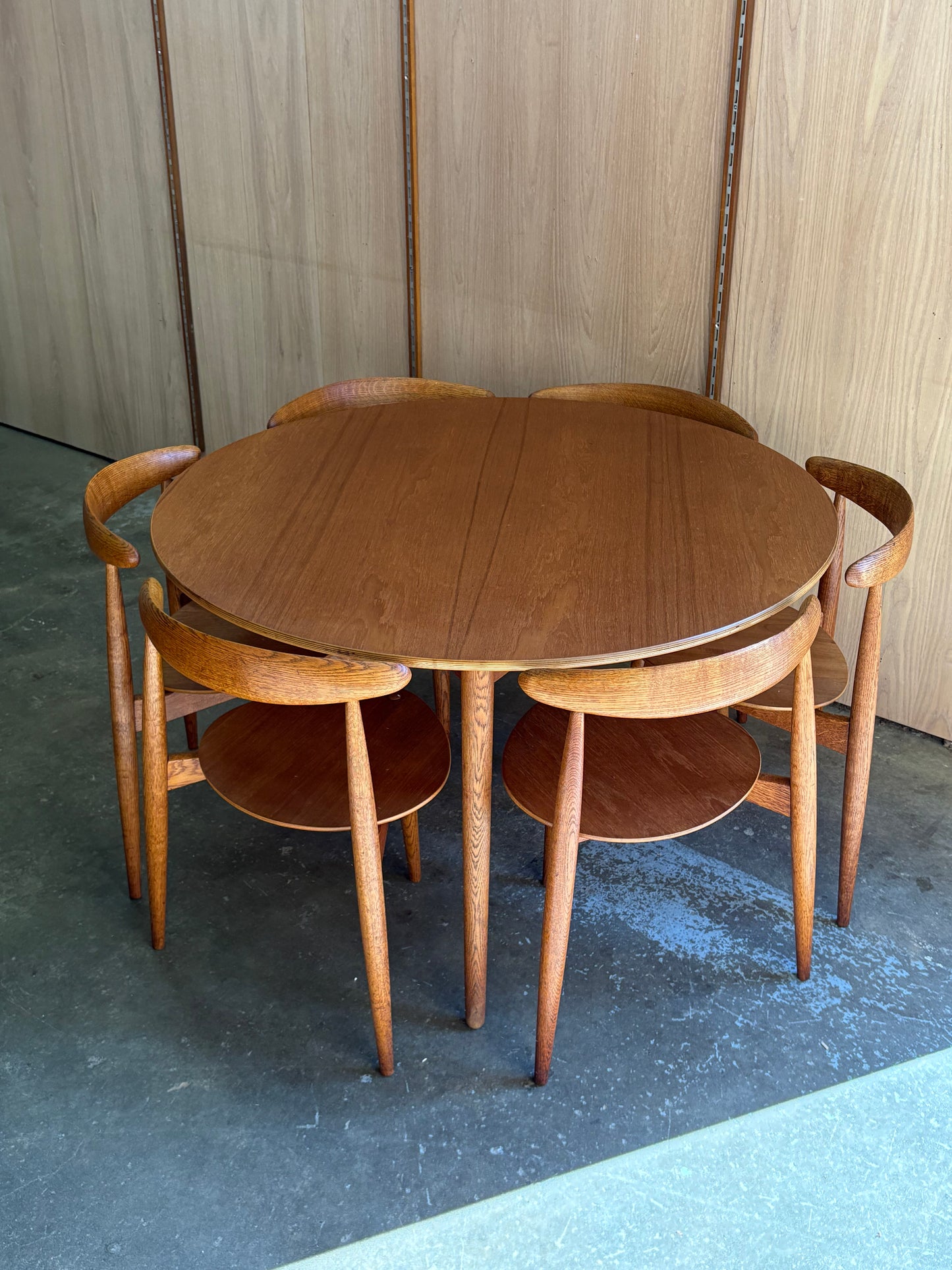 1950s Teak and Oak “Heart” Dining Table & Chairs by Hans J. Wegner for Fritz Hansen