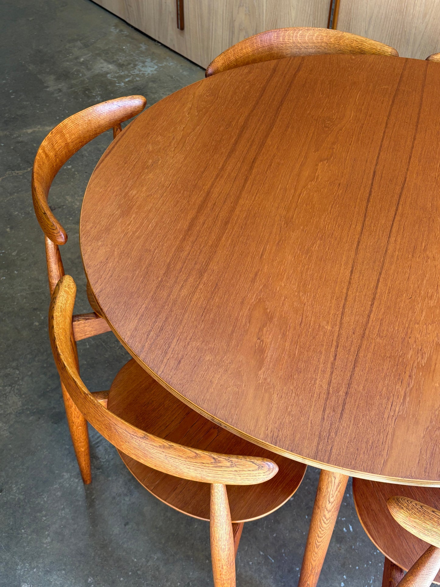 1950s Teak and Oak “Heart” Dining Table & Chairs by Hans J. Wegner for Fritz Hansen