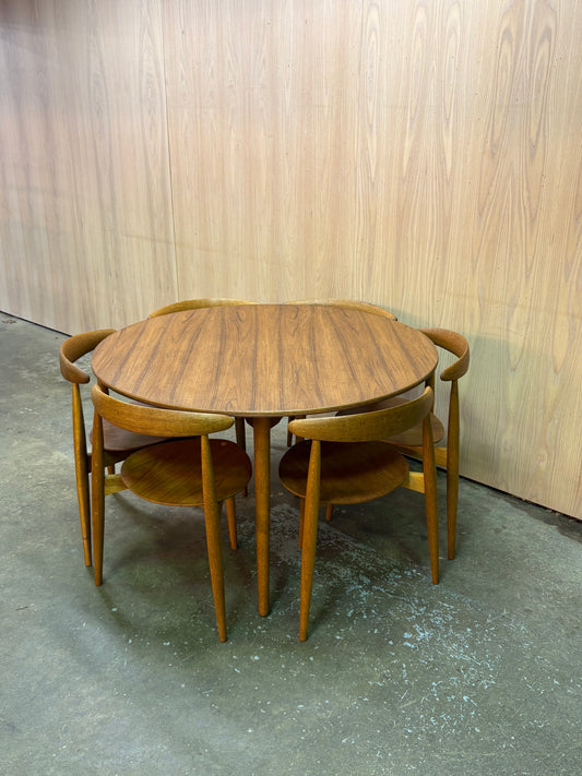 1950s Teak and Oak “Heart” Dining Table and Chairs by Hans Wegner for Fritz Hansen