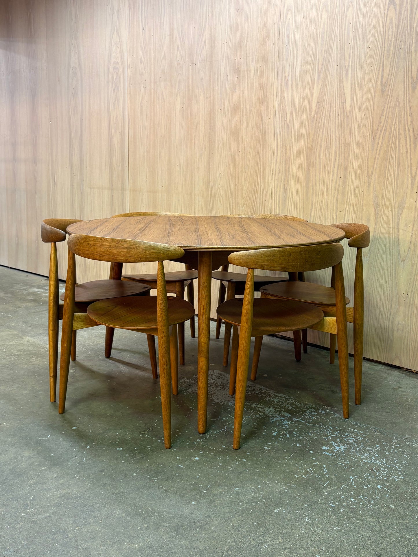1950s Teak and Oak “Heart” Dining Table and Chairs by Hans Wegner for Fritz Hansen