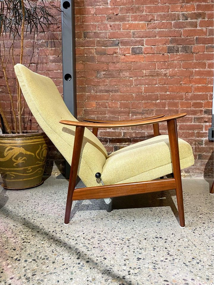 1960s Afromosia Teak Norwegian Reclining Lounge Chair and Matching Stool