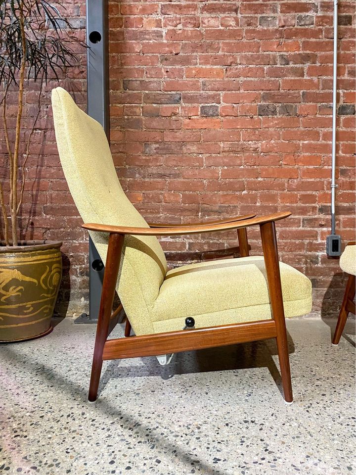 1960s Afromosia Teak Norwegian Reclining Lounge Chair and Matching Stool