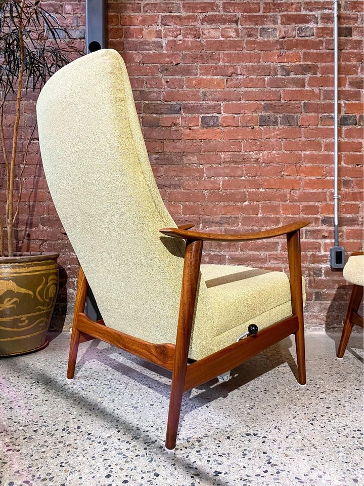 1960s Afromosia Teak Norwegian Reclining Lounge Chair and Matching Stool