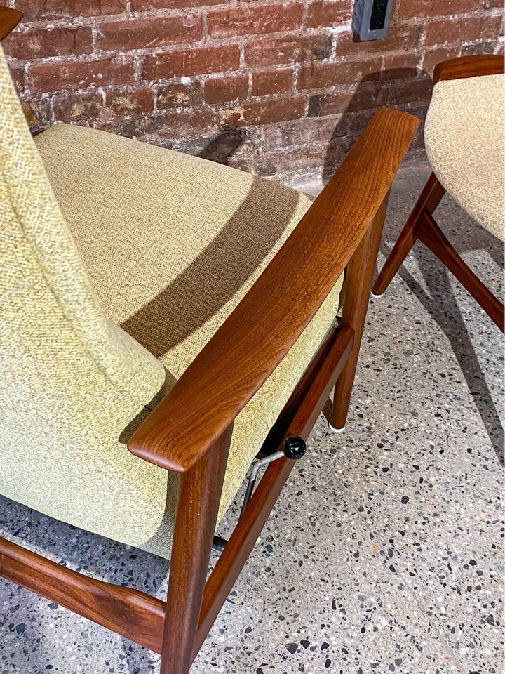 1960s Afromosia Teak Norwegian Reclining Lounge Chair and Matching Stool