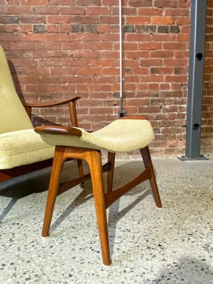 1960s Afromosia Teak Norwegian Reclining Lounge Chair and Matching Stool