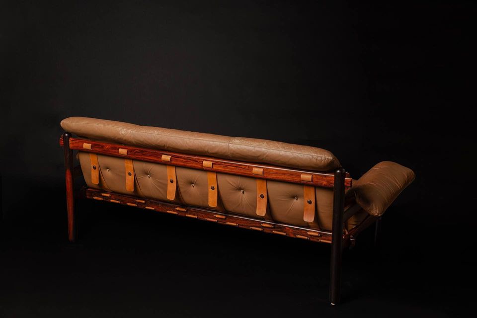 1960s Brazilian Rosewood and Leather Sofa by Jean Gillon