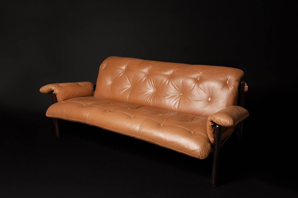 1960s Brazilian Rosewood and Leather Sofa by Jean Gillon