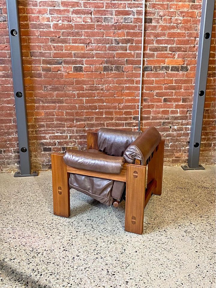 1960s Canadian Afromosia Teak and Leather Lounge Chair by Paul Arno