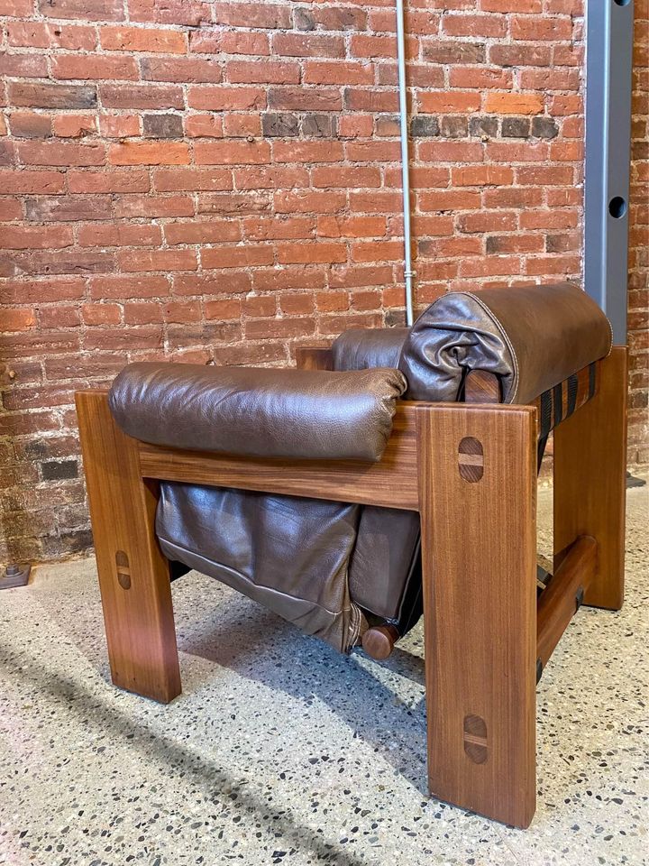 1960s Canadian Afromosia Teak and Leather Lounge Chair by Paul Arno