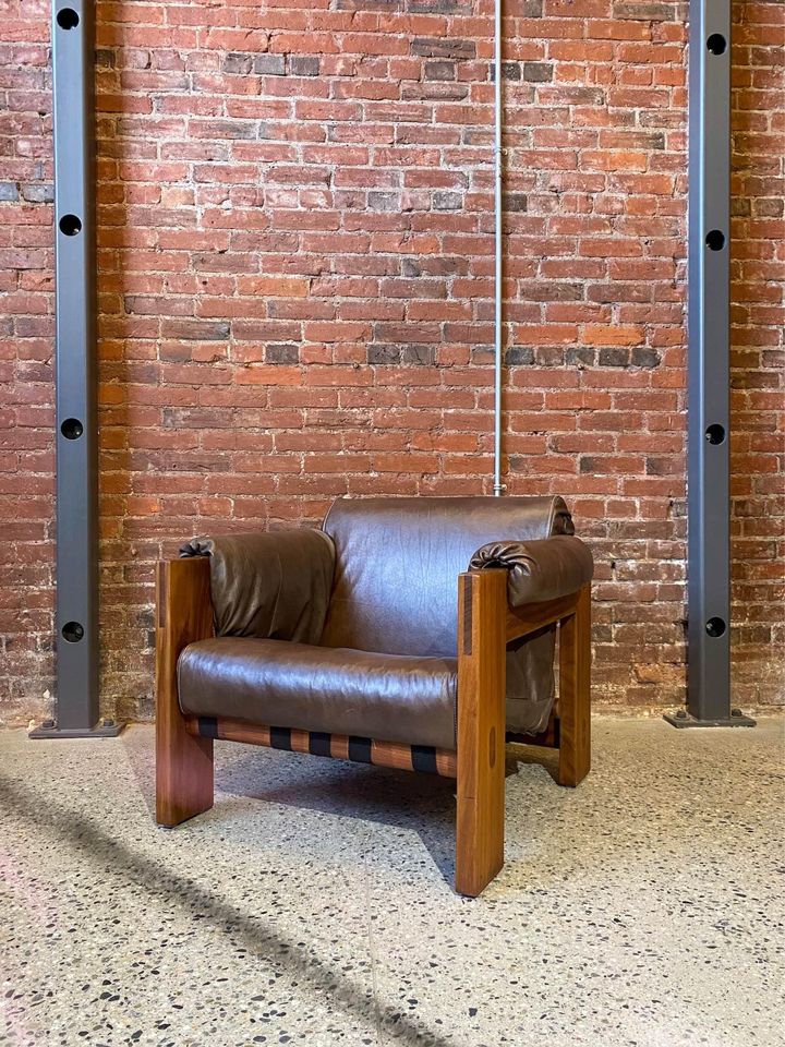 1960s Canadian Afromosia Teak and Leather Lounge Chair by Paul Arno