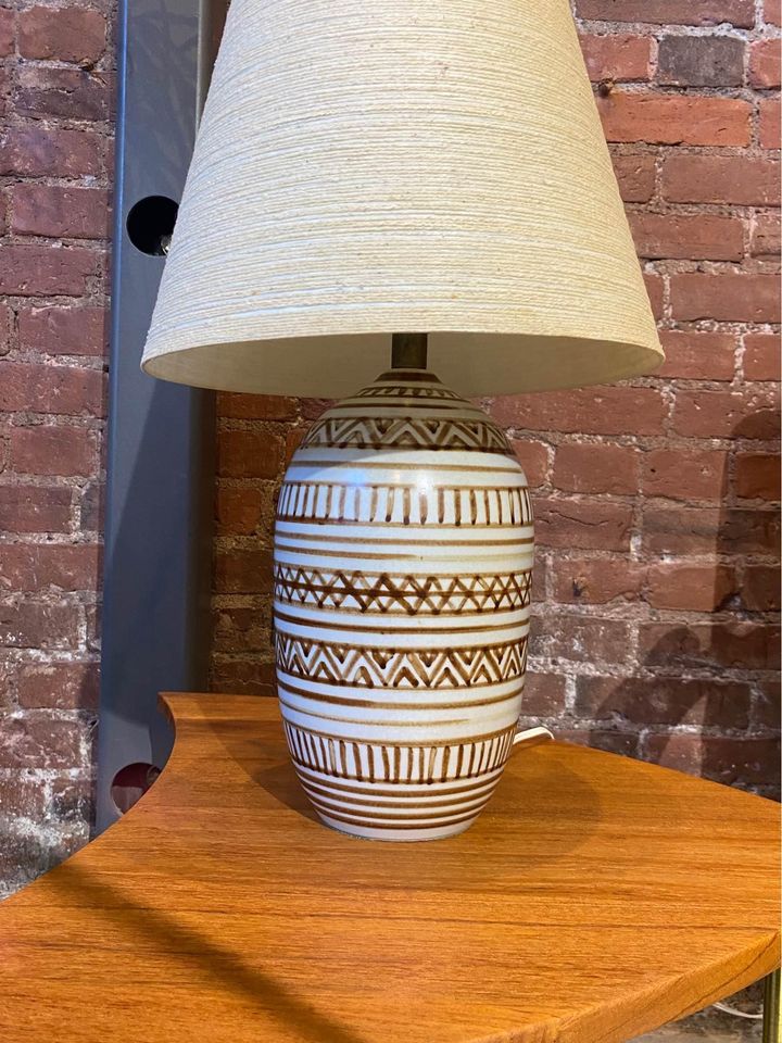 1960s Canadian Hand Painted Lotte Lamp with Original Shade