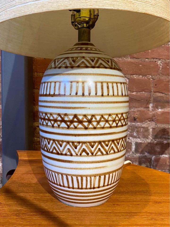 1960s Canadian Hand Painted Lotte Lamp with Original Shade