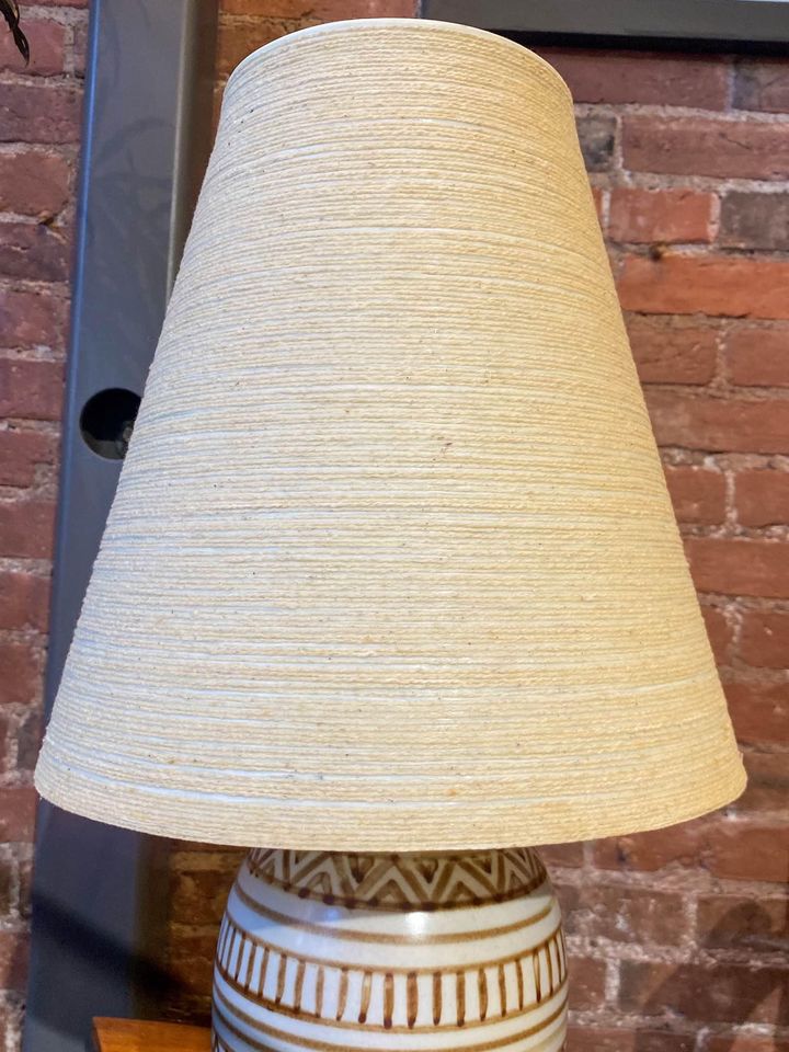 1960s Canadian Hand Painted Lotte Lamp with Original Shade