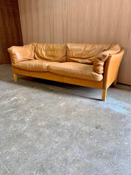 1960s Danish Leather Sofa by Mogens Hansen