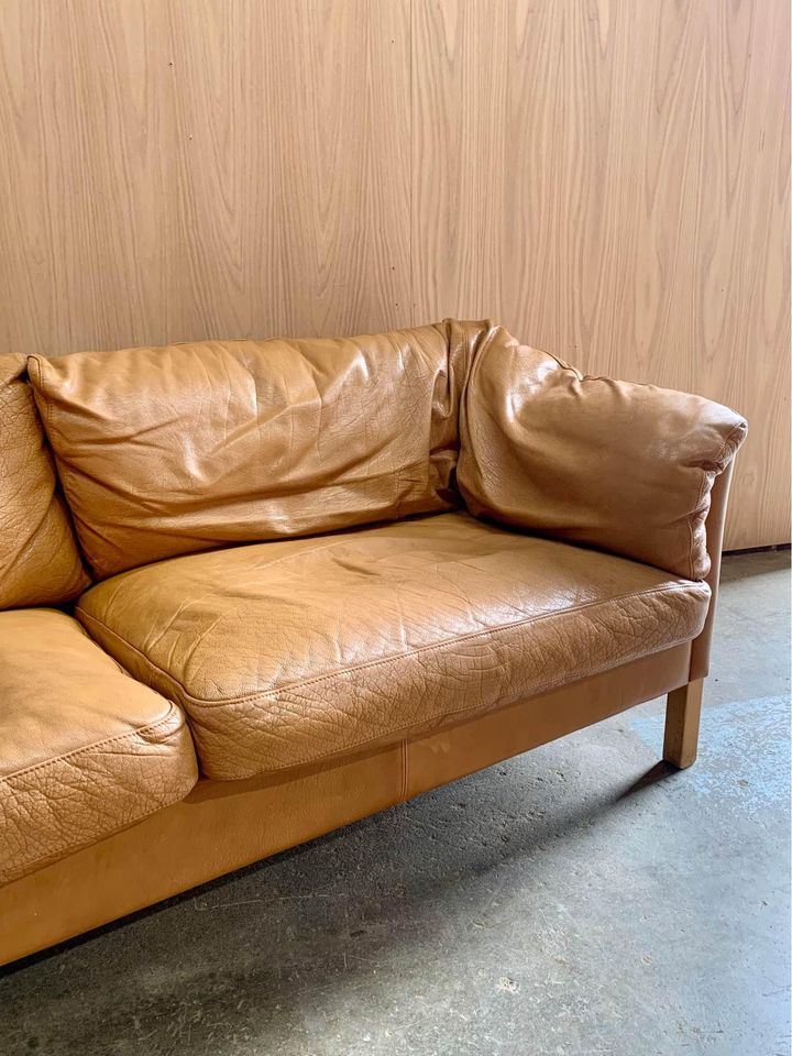 1960s Danish Leather Sofa by Mogens Hansen