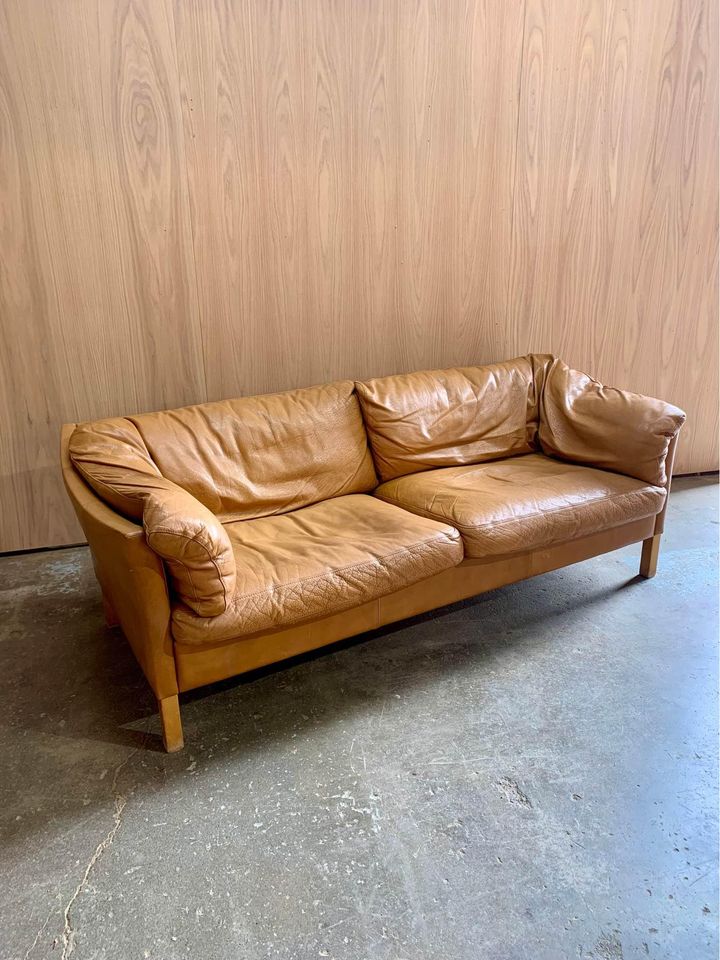 1960s Danish Leather Sofa by Mogens Hansen