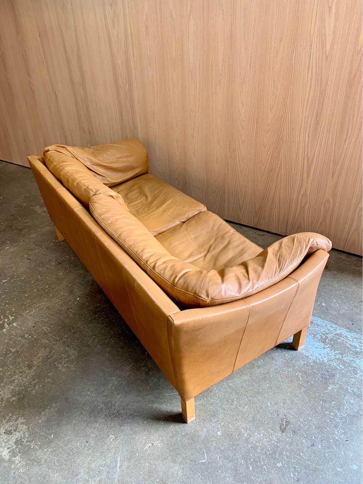 1960s Danish Leather Sofa by Mogens Hansen