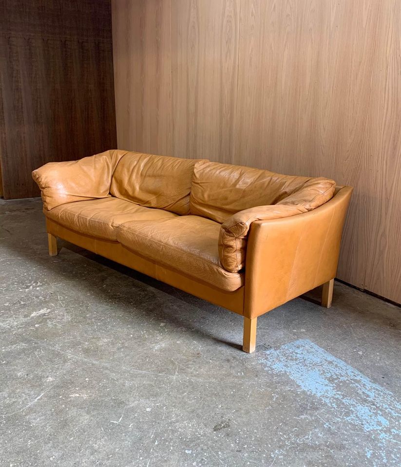 1960s Danish Leather Sofa by Mogens Hansen